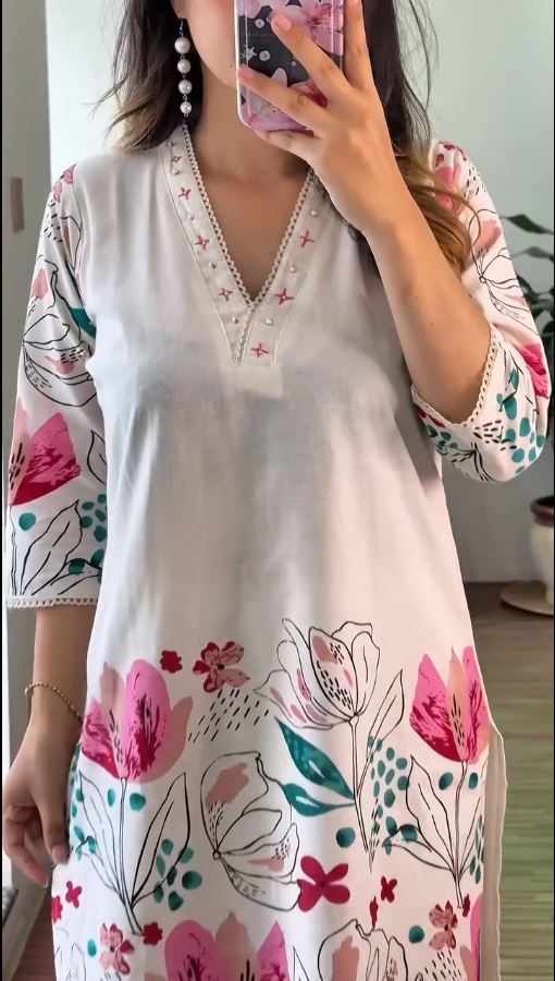 Women's White Floral Printed Co-ord Set