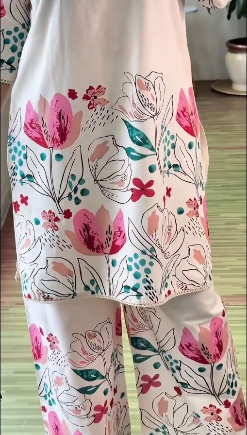Women's White Floral Printed Co-ord Set