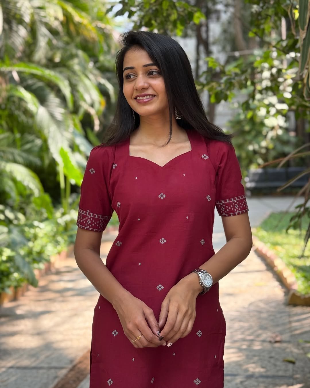 Maroon Cotton Kurti with Pant Set