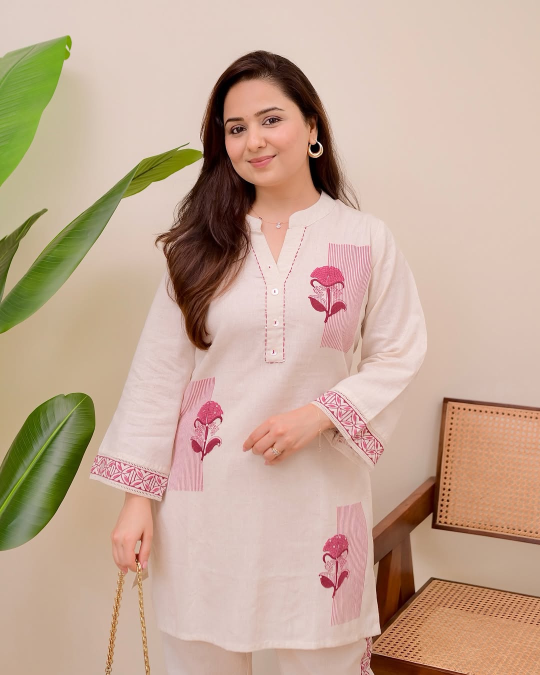 Monochrome Bloom Kurti & Pant Set