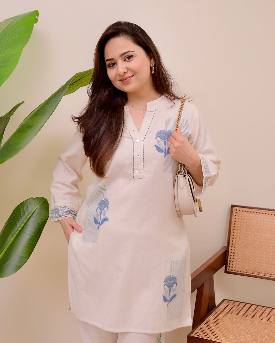 Monochrome Bloom Kurti & Pant Set