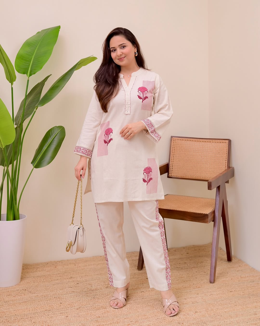 Monochrome Bloom Kurti & Pant Set