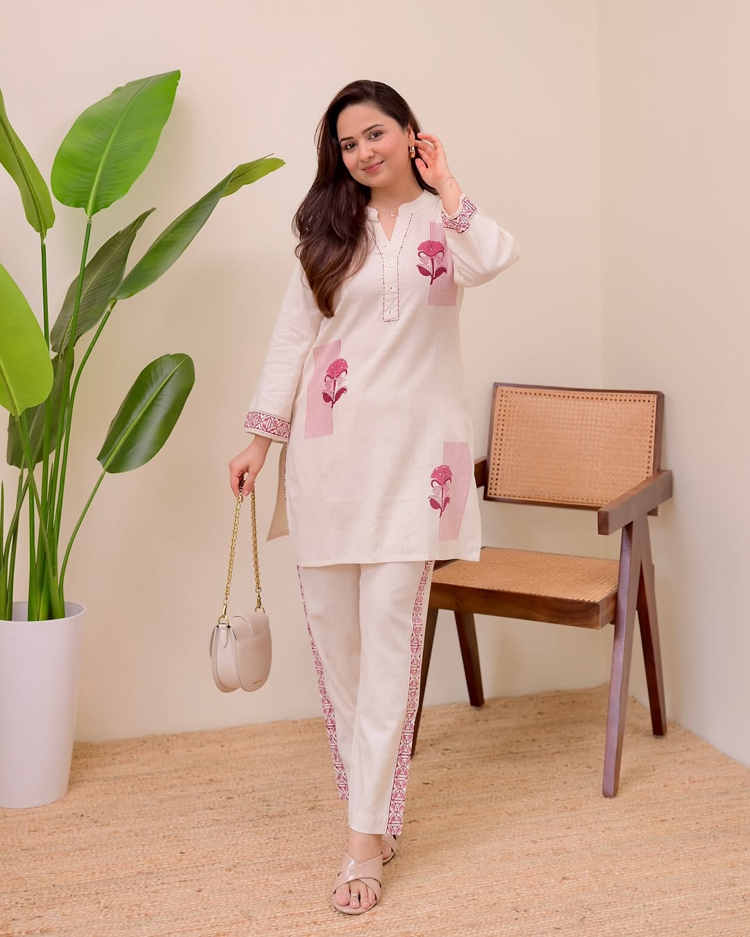 Monochrome Bloom Kurti & Pant Set