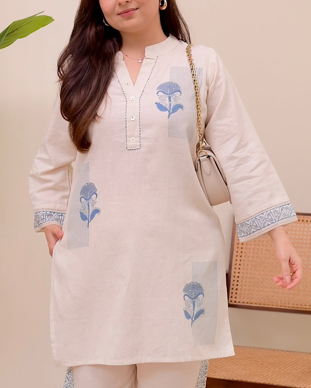 Monochrome Bloom Kurti & Pant Set