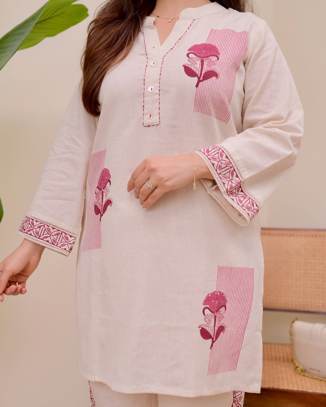 Monochrome Bloom Kurti & Pant Set