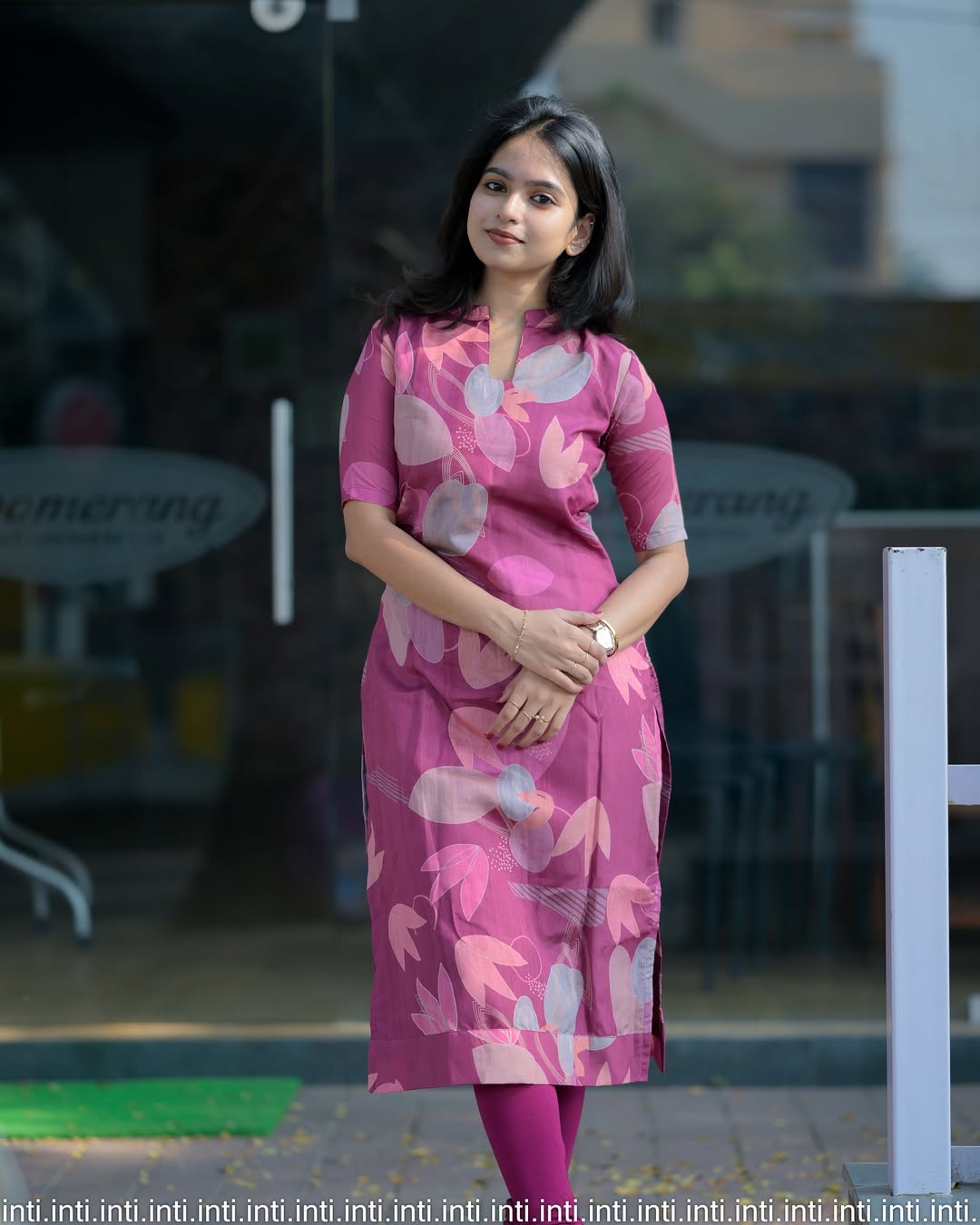 Blossom Purple Cotton Kurti with Pant Set