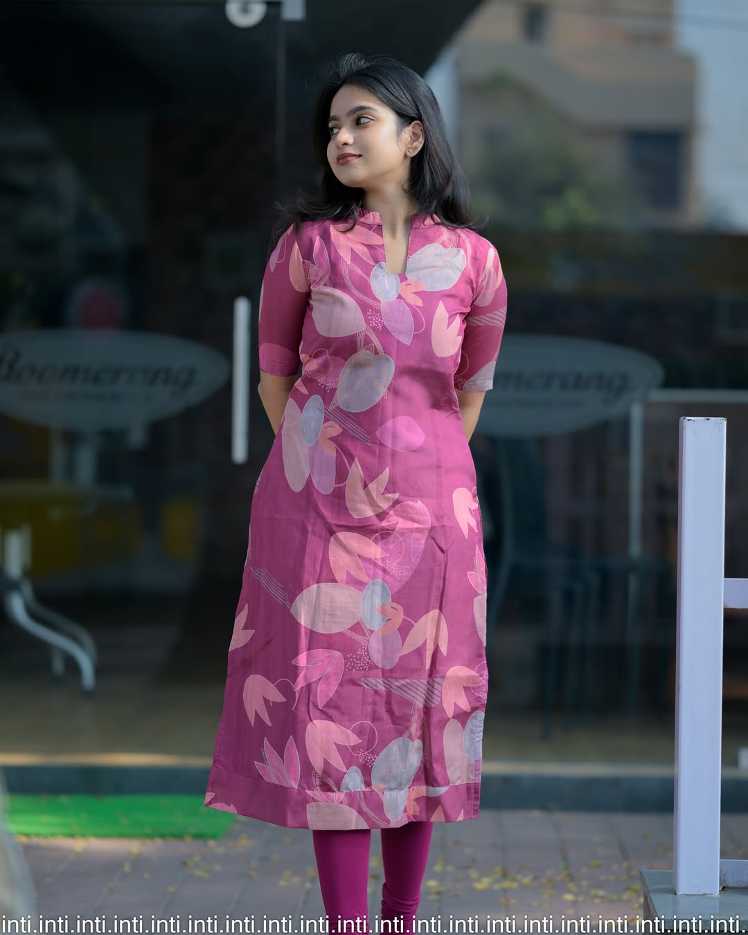 Blossom Purple Cotton Kurti with Pant Set