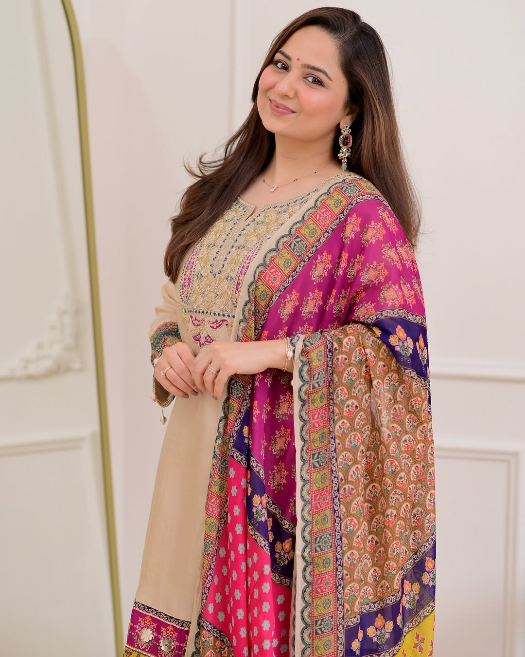 Navy Blue Handwork Silk A Line Festive Suit