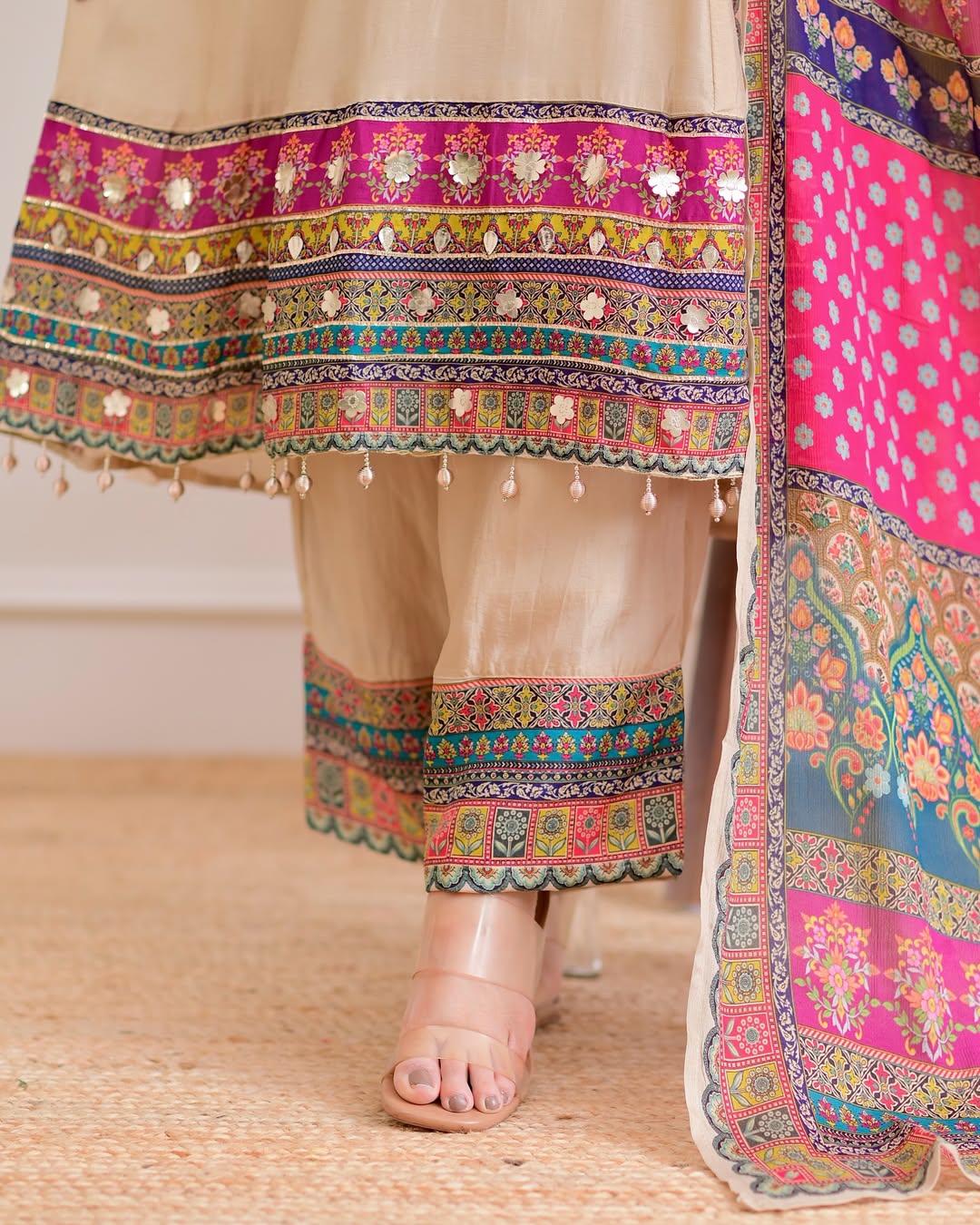 Navy Blue Handwork Silk A Line Festive Suit