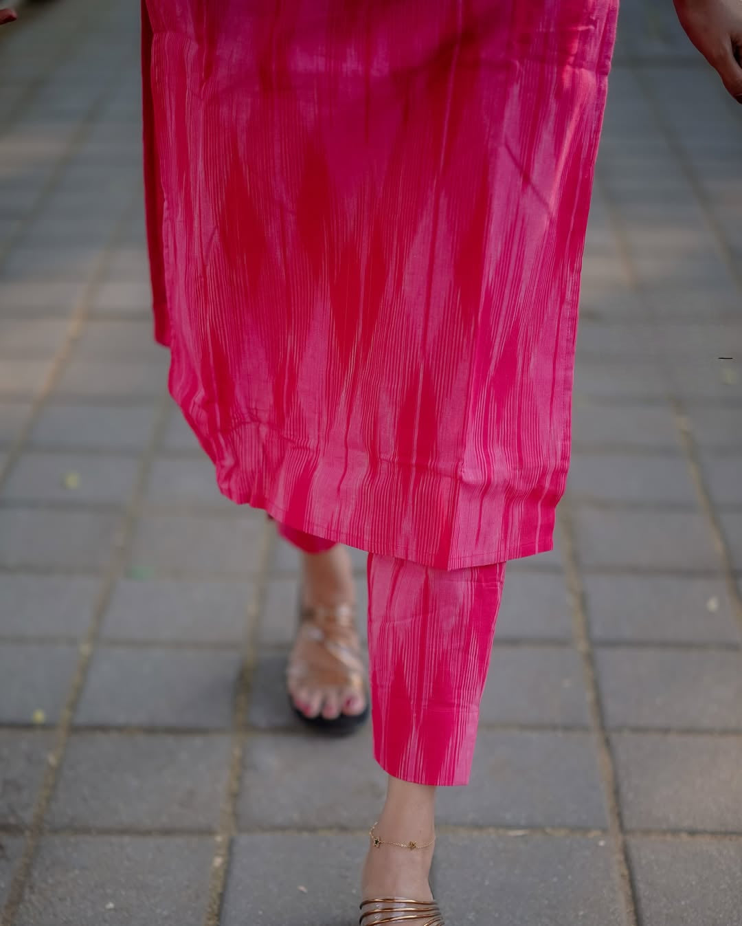 Pink Ikat Cotton Kurti with Pant Set