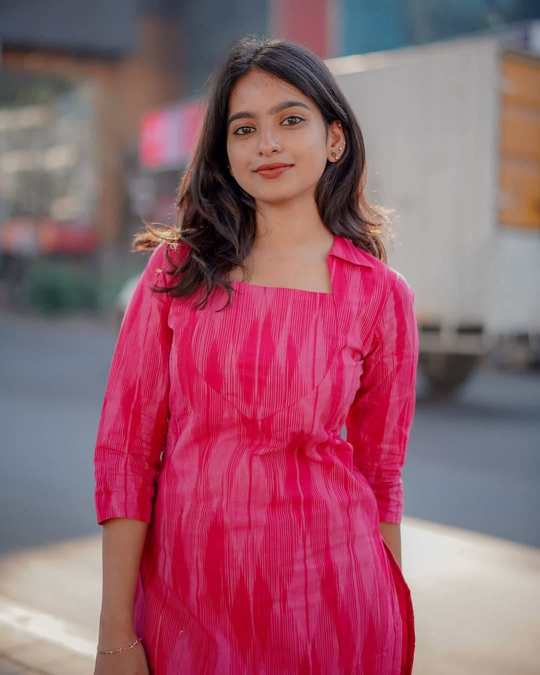 Pink Ikat Cotton Kurti with Pant Set