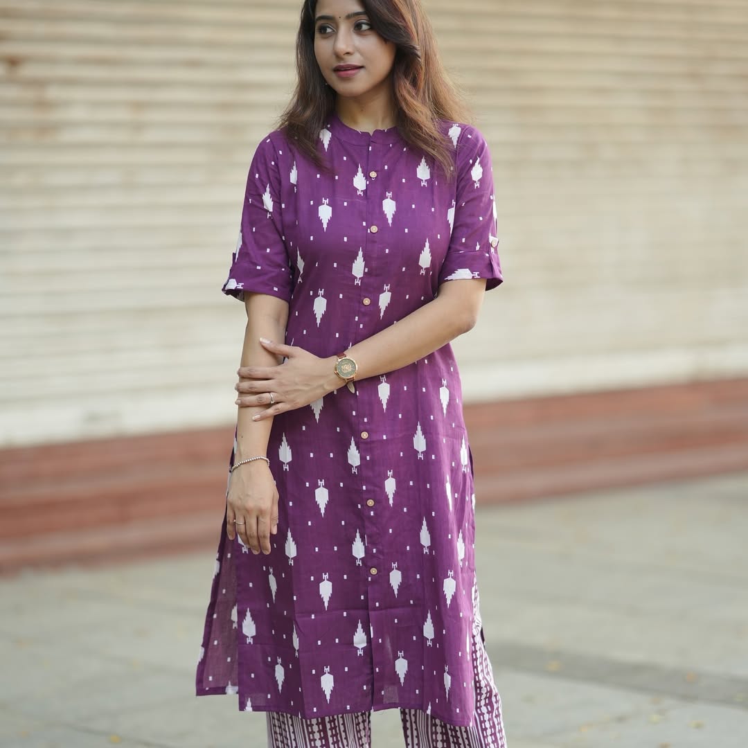 Purple Cotton Kurti with Pant Set