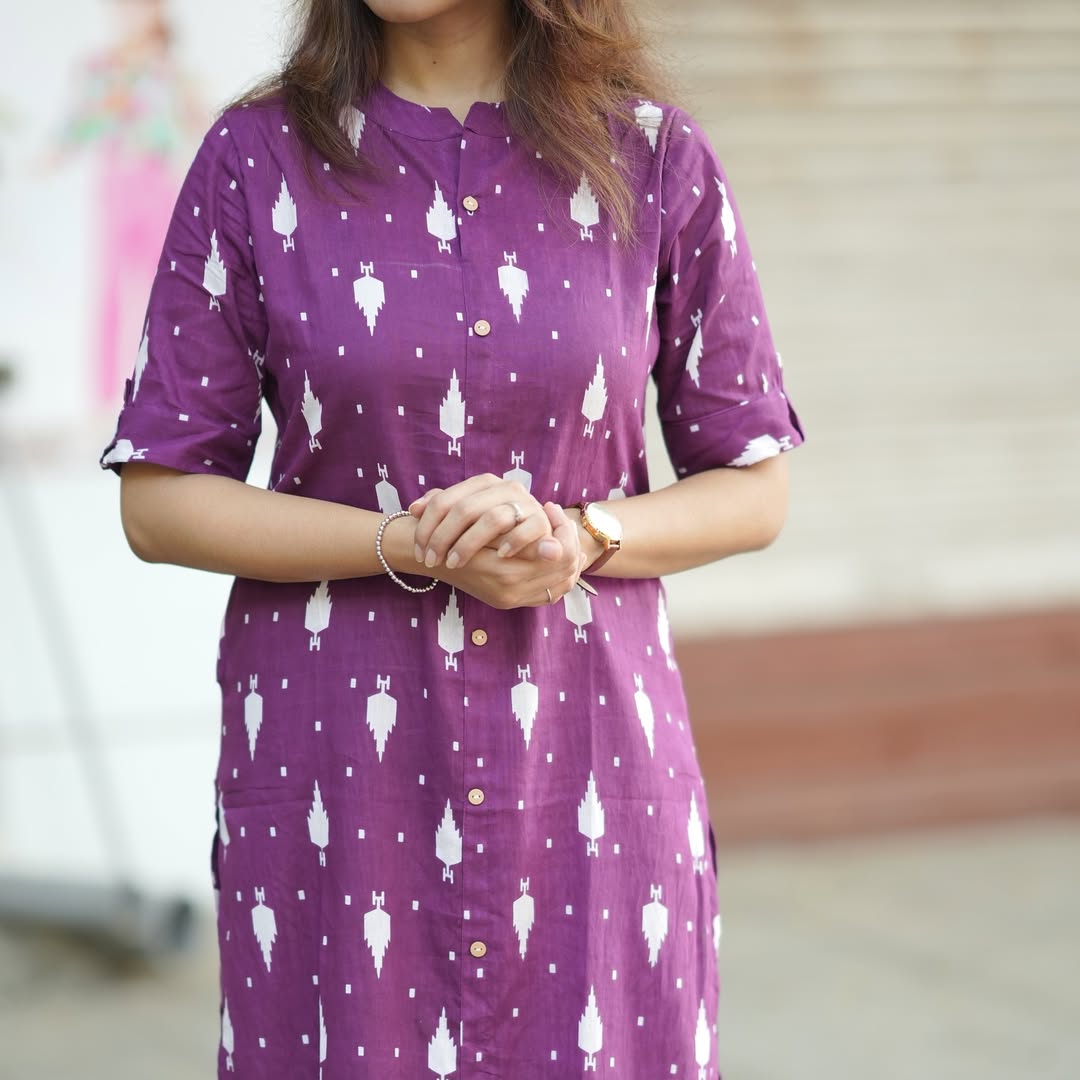 Purple Cotton Kurti with Pant Set