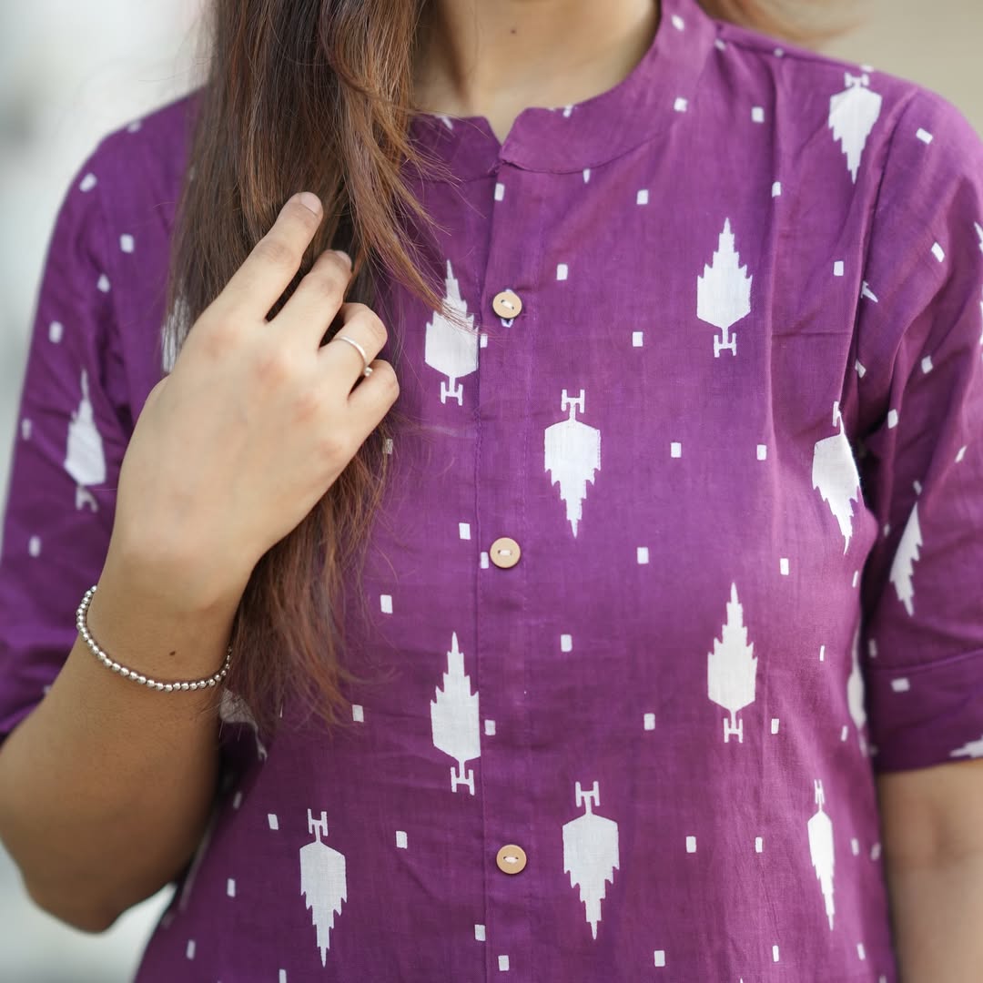 Purple Cotton Kurti with Pant Set