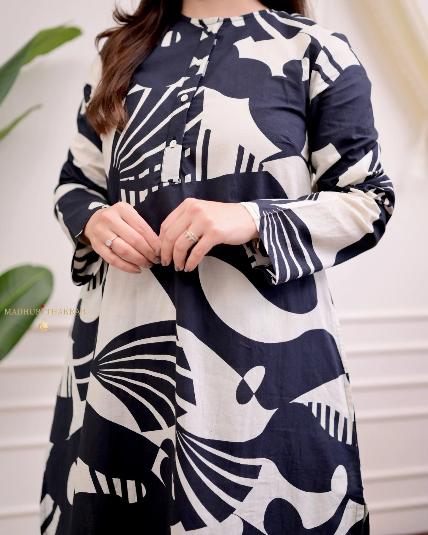 Midnight Abstract Kurti & Pant Set (Cotton)