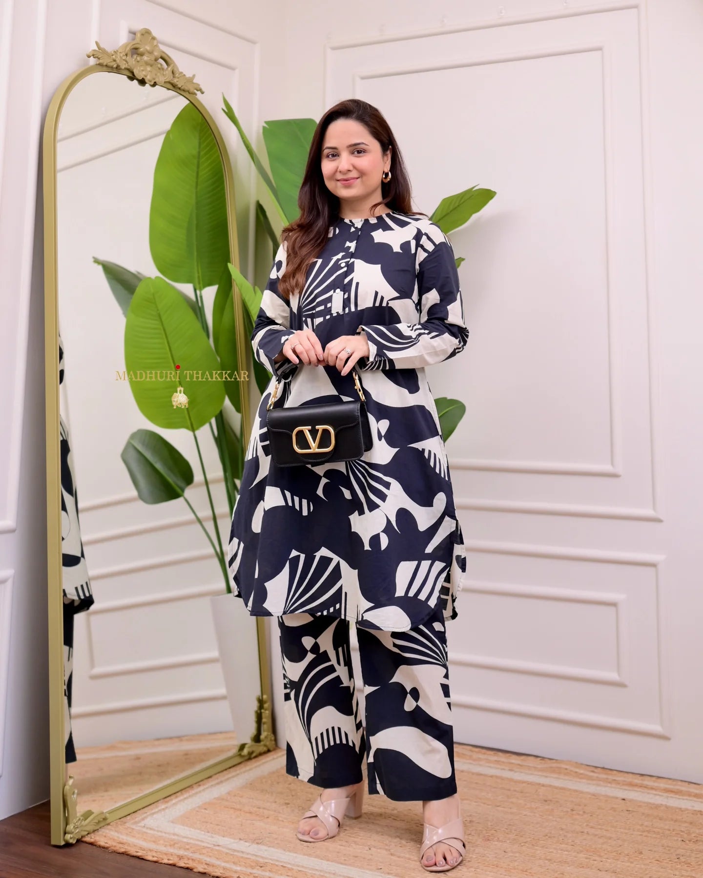 Midnight Abstract Kurti & Pant Set (Cotton)