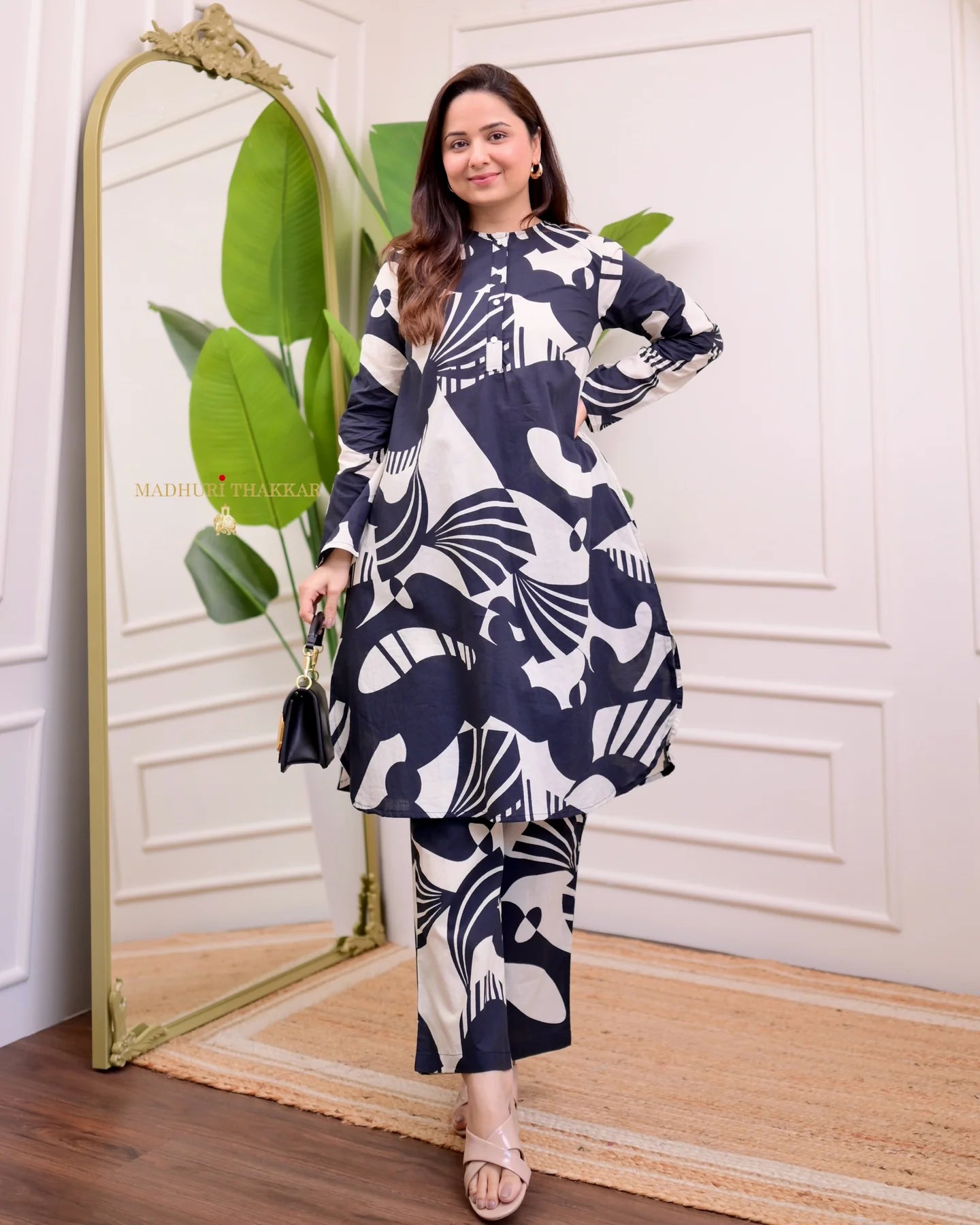 Midnight Abstract Kurti & Pant Set (Cotton)