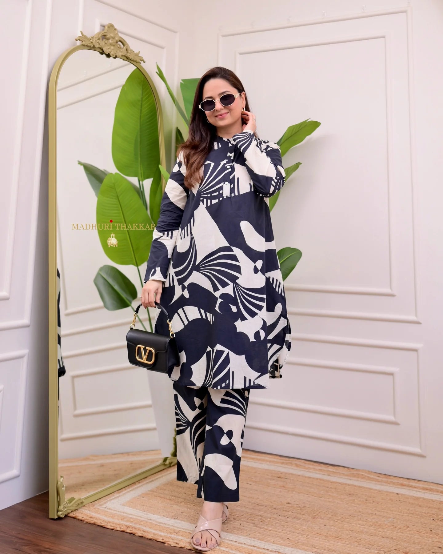 Midnight Abstract Kurti & Pant Set (Cotton)
