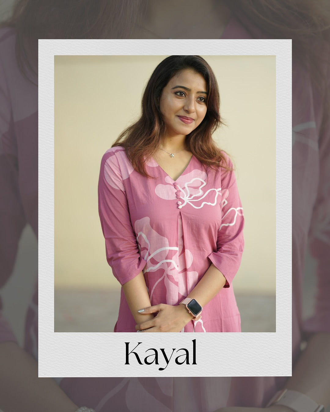 Kayal Baby Pink Abstract Cotton Kurti with Pant Set