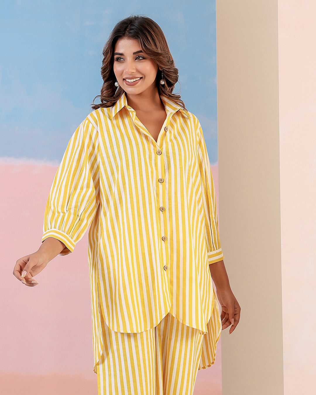 Sunshine Stripe Kurti Shirt & Pant Set
