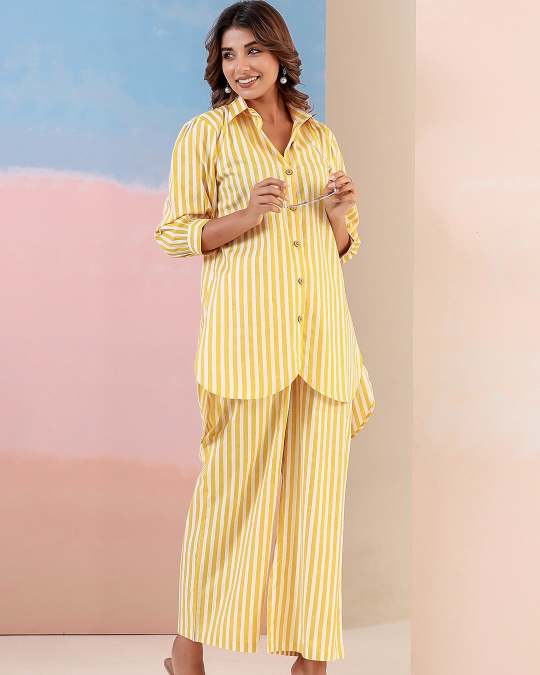 Sunshine Stripe Kurti Shirt & Pant Set