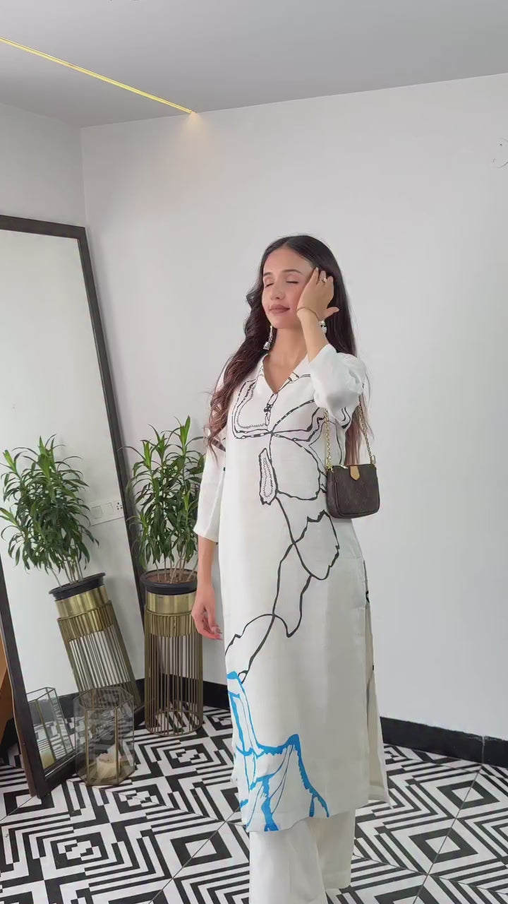Blue and Black Linen Kurta Pants